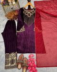 DESIGNER CRUSH VISCOSE VELVET 5 MM SEQUENCE AND RIVET MOTI WORK TOP PALAZZO WITH DUPATTA FESTIVE WEAR WHOLESALE PRICE ETHNIC GARMENT (14)