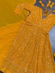 DESIGNER FAUX GEORGETTE BLOOMING SEQUENCE AND THREAD EMBROIDERED WORK GOWN BOTTOM WITH DUPATTA FESTIVE WEAR WHOLESALE PRICE ETHNIC GARMENT (15)