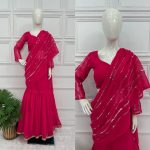 DESIGNER FAUX GEORGETTE EMBROIDERY AND REAL PEARL MOTI WORK LEHENGA SAREE WITH EMBROIDED DUPATTA AND FULL STITCHED BLOUSE WEDDING WEAR WHOLESALE PRICE ETHNIC GARMENT (16)