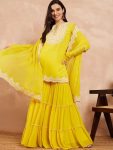 DESIGNER FAUX GEORGETTE EMBROIDERY SEQUENCE WORK TOP SHARARA WITH DUPATTA FESTIVE WEAR WHOLESALE PRICE ETHNIC GARMENT (7)