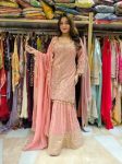 DESIGNER FAUX GEORGETTE EMBROIDERY SEQUENCE WORK TOP SHARARA WITH DUPATTA FESTIVE WEAR WHOLESALE PRICE ETHNIC GARMENT (5)