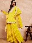 DESIGNER FAUX GEORGETTE EMBROIDERY SEQUENCE WORK TOP SHARARA WITH DUPATTA FESTIVE WEAR WHOLESALE PRICE ETHNIC GARMENT (7)