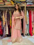 DESIGNER FAUX GEORGETTE EMBROIDERY SEQUENCE WORK TOP SHARARA WITH DUPATTA FESTIVE WEAR WHOLESALE PRICE ETHNIC GARMENT (5)