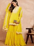 DESIGNER FAUX GEORGETTE EMBROIDERY SEQUENCE WORK TOP SHARARA WITH DUPATTA FESTIVE WEAR WHOLESALE PRICE ETHNIC GARMENT (7)