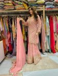 DESIGNER FAUX GEORGETTE EMBROIDERY SEQUENCE WORK TOP SHARARA WITH DUPATTA FESTIVE WEAR WHOLESALE PRICE ETHNIC GARMENT (5)