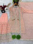 DESIGNER FAUX GEORGETTE EMBROIDERY SEQUENCE WORK TOP SHARARA WITH DUPATTA FESTIVE WEAR WHOLESALE PRICE ETHNIC GARMENT (5)
