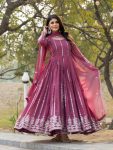 DESIGNER FAUX GEORGETTE SEQUENCE EMBROIDERY WORK GOWN WITH DUPATTA PEACH