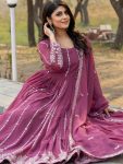 DESIGNER FAUX GEORGETTE SEQUENCE EMBROIDERY WORK GOWN WITH DUPATTA FESTIVE WEAR WHOLESALE PRICE ETHNIC GARMENT (4)