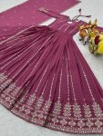 DESIGNER FAUX GEORGETTE SEQUENCE EMBROIDERY WORK GOWN WITH DUPATTA FESTIVE WEAR WHOLESALE PRICE ETHNIC GARMENT (4)