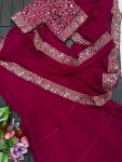 DESIGNER GEORGETTE AND 3 LAYER RUFFULE EMBROIDERY SEQUENCE WORK LEHENGA SAREE WITH STITCHED BLOUSE PARTY WEAR WHOLESALE PRICE ETHNIC GARMENT (5)