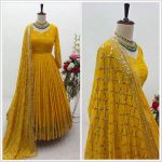 DESIGNER GEORGETTE EMBROIDERY SEQUENCE WORK GOWN BOTTOM WITH DUPATTA YELLOW