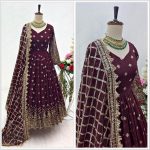 DESIGNER GEORGETTE EMBROIDERY SEQUENCE WORK GOWN BOTTOM WITH DUPATTA COFFEE