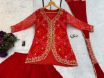 DESIGNER GEORGETTE EMBROIDERY AND PRINTED LEHENGA KOTI WITH DUPATTA WEDDING WEAR WHOLESALE PRICE ETHNIC GARMENT (11)