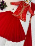DESIGNER GEORGETTE EMBROIDERY AND PRINTED LEHENGA KOTI WITH DUPATTA WEDDING WEAR WHOLESALE PRICE ETHNIC GARMENT (11)