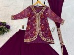 DESIGNER GEORGETTE EMBROIDERY AND PRINTED LEHENGA KOTI WITH DUPATTA WEDDING WEAR WHOLESALE PRICE ETHNIC GARMENT (5)