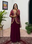 DESIGNER GEORGETTE EMBROIDERY AND PRINTED LEHENGA KOTI WITH DUPATTA  WINE