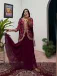 DESIGNER GEORGETTE EMBROIDERY AND PRINTED LEHENGA KOTI WITH DUPATTA WEDDING WEAR WHOLESALE PRICE ETHNIC GARMENT (5)