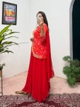 DESIGNER GEORGETTE EMBROIDERY AND PRINTED LEHENGA KOTI WITH DUPATTA WEDDING WEAR WHOLESALE PRICE ETHNIC GARMENT (11)