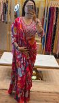 DESIGNER GEORGETTE EMBROIDERY CODING WORK WITH DIGITAL PRINT READY TO WEAR SAREE STITCHED BLOUSE WITH WAIST BELT PARTY WEAR WHOLESALE PRICE ETHNIC GARMENT (3)