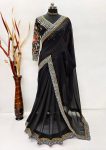 DESIGNER GEORGETTE EMBROIDERY SEQUENCE WORK LACE BORDER SAREE WITH STITCHED BLOUSE PARTY WEAR WHOLESALE PRICE ETHNIC GARMENT (2)