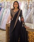 DESIGNER GEORGETTE EMBROIDERY SEQUENCE WORK LACE BORDER SAREE WITH STITCHED BLOUSE PARTY WEAR WHOLESALE PRICE ETHNIC GARMENT (2)