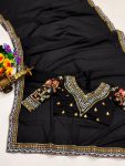 DESIGNER GEORGETTE EMBROIDERY SEQUENCE WORK LACE BORDER SAREE WITH STITCHED BLOUSE PARTY WEAR WHOLESALE PRICE ETHNIC GARMENT (2)