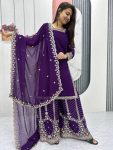 DESIGNER GEORGETTE EMBROIDERY SEQUENCE WORK TOP PALAZZO WITH DUPATTA FESTIVE WEAR WHOLESALE PRICE ETHNIC GARMENT (6)
