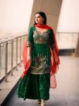 DESIGNER GEORGETTE EMBROIDERY SEQUENCE WORK TOP SHARARA WITH DUPATTA GREEN