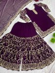 DESIGNER GEORGETTE EMBROIDERY SEQUENCE WORK TOP SHARARA WITH DUPATTA PARTY WEAR WHOLESALE PRICE ETHNIC GARMENT (3)