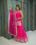 DESIGNER GEORGETTE EMBROIDERY SEQUENCE WORK TOP SHARARA WITH DUPATTA PARTY WEAR WHOLESALE PRICE ETHNIC GARMENT (5)