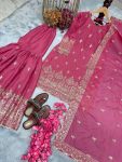 DESIGNER GEORGETTE EMBROIDERY SEUENCE WORK TOP SHARARA WITH DUPATTA PARTY WEAR WHOLESALE PRICE ETHNIC GARMENT (1)