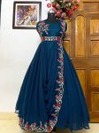 DESIGNER GEORGETTE EMBROIDERY WORK GOWN SAREE WITH ATTACHED DUPATTA AND WAIST BELT PARTY WEAR WHOLESALE PRICE ETHNIC GARMENT (4)
