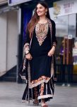DESIGNER GEORGETTE EMBROIDERY WORK TOP SHARARA WITH DUPATTA  BLACK