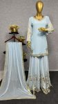 DESIGNER GEORGETTE EMBROIDREY SEQUENCE WORK TOP PALAZZO WITH DUPATTA PARTY WEAR WHOLESALE PRICE ETHNIC GARMENT (3)