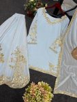 DESIGNER GEORGETTE EMBROIDREY SEQUENCE WORK TOP PALAZZO WITH DUPATTA PARTY WEAR WHOLESALE PRICE ETHNIC GARMENT (3)