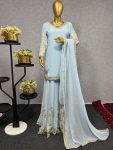DESIGNER GEORGETTE EMBROIDREY SEQUENCE WORK TOP PALAZZO WITH DUPATTA SKY