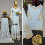DESIGNER GEORGETTE EMBROIDREY SEQUENCE WORK TOP PALAZZO WITH DUPATTA PARTY WEAR WHOLESALE PRICE ETHNIC GARMENT (3)