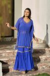 DESIGNER GEORGETTE LAHERIYA PRINTED LACE WORK KAFTAN WITH STITCHED BLOUSE AND SHARARA BLUE