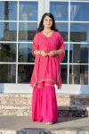 DESIGNER GEORGETTE LAHERIYA PRINTED LACE WORK KAFTAN WITH STITCHED BLOUSE AND SHARARA RANI