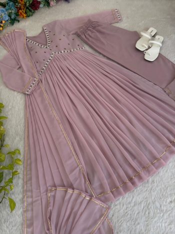 DESIGNER GEORGETTE MOTI HAND WORK ALIA CUT GOWN BOTTOM WITH DUPATTA BABY PINK