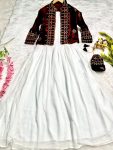 DESIGNER GEORGETTE PLAIN GOWN WITH VELVET EMBROIDERY WORK JACKET PARTY WEAR WHOLESALE PRICE ETHNIC GARMENT (4)