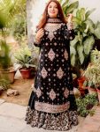 DESIGNER GEORGETTE REAL MIRROR AND ZARI EMBROIDERY WORK TOP SHARARA WITH DUPATTA  BLACK