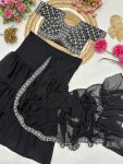 DESIGNER GEORGETTE RUFFLE EMBROIDERY THREAD SEQUENCE WORK LEHENGA SAREE WITH UNSTITCHED BLOUSE PARTY WEAR WHOLESALE PRICE ETHNIC GARMENT (3)