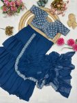DESIGNER GEORGETTE RUFFLE EMBROIDERY THREAD SEQUENCE WORK LEHENGA SAREE WITH UNSTITCHED BLOUSE PARTY WEAR WHOLESALE PRICE ETHNIC GARMENT (6)