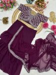 DESIGNER GEORGETTE RUFFLE EMBROIDERY THREAD SEQUENCE WORK LEHENGA SAREE WITH UNSTITCHED BLOUSE PARTY WEAR WHOLESALE PRICE ETHNIC GARMENT (13)