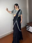 DESIGNER GEORGETTE RUFFLE EMBROIDERY THREAD SEQUENCE WORK LEHENGA SAREE WITH UNSTITCHED BLOUSE PARTY WEAR WHOLESALE PRICE ETHNIC GARMENT (3)
