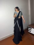 DESIGNER GEORGETTE RUFFLE EMBROIDERY THREAD SEQUENCE WORK LEHENGA SAREE WITH UNSTITCHED BLOUSE PARTY WEAR WHOLESALE PRICE ETHNIC GARMENT (3)