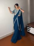 DESIGNER GEORGETTE RUFFLE EMBROIDERY THREAD SEQUENCE WORK LEHENGA SAREE WITH UNSTITCHED BLOUSE PARTY WEAR WHOLESALE PRICE ETHNIC GARMENT (6)