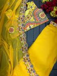 DESIGNER GEORGETTE THREAD EMBROIDERY SEQUENCE WORK SHARARA WITH STITCHED BLOUSE AND SHRUG WEDDING WEAR WHOLESALE PRICE ETHNIC GARMENT (5)