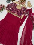 DESIGNER GEORGETTE THREAD, EMBROIDERY , ZARI AND SEQUENCE WORK RUFFLE READY TO WEAR SAREE WITH BLOUSE PARTY WEAR WHOLESALE PRICE ETHNIC GARMENT (5)